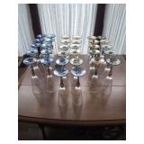 Set of 24 Art Glass Stemware with Iridescent Bowls and Detailed Stems
