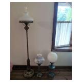 Collection of Three Electric Hurricane and Gone-With-The-Wind Style Lamps