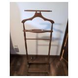 Wooden Standing Valet Stand with Integrated Tray and Hanger