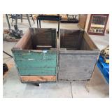 Set of Two Industrial Wooden Crate Bins on Casters