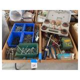 Assorted Hardware, Screws, Tools, and Sanding Drums