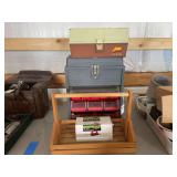 Assorted Tool Boxes and Organizers with Wood Carrier and Gator Rubbing Bricks