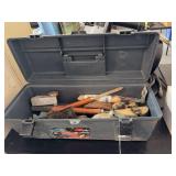 Plano Plastic Tool Box with Assorted Woodworking Tools and Lathe Accessories