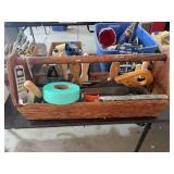 Wooden Tool Carrier with Drywall and Hand Tools