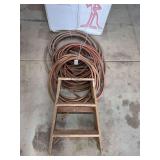 Lot of Heavy Duty Air Hose and Small Wooden Step Ladder
