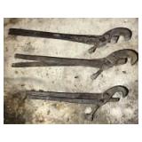 3 old pipe wrenches