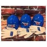 (3) Sets of Pepsi Warehouse Workers Hard Hat & Gloves