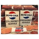 (2) Pepsi- Cola Emergency Service Signs & Plastic Plaque