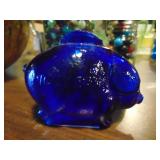 Cobalt glass piggy bank