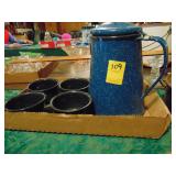 Graniteware Coffee Pot & 4 Cups