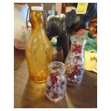 (3) glass milk bottles with decorator marbles