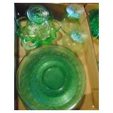Green Depression Glass - Cabbage Rose Pattern