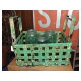 Green Metal basket with canning jars