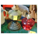 Pair of oil lamps, sans globes