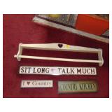 Hanging quilt rack, 3 country signs