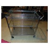 stainless utility cart, 3 shelves on casters.