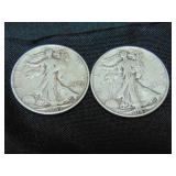 1943-S, 1945 Walking Liberty Silver Half Dollar