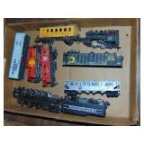 flat of HO scale train cars, engine