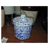 sponge ware cheese crock with metal bail
