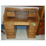 oak pattern roll top desk, pigeon hole drawers