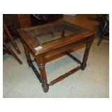 glass top wooden side table