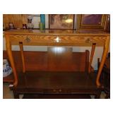 oak style hall table, brass trim
