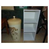 White Storage Cubby & Vintage Hamper