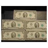 (5) Two Dollar Bills