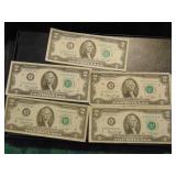 (5) Two Dollar Bills