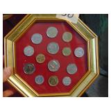 framed  1970s Italian Lira coins