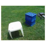 storage bins and patio table