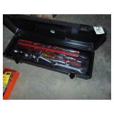 Plastic tool box full of sockets, plus