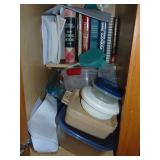 cabinet full of Misc. gladware & Cook Books