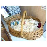 willow basket, crochet doily, thermometer +