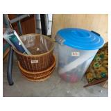 large lot baskets & tub of knitting & sewing