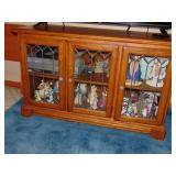 Oak sideboard/TV stand, lead glass windows