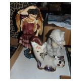 3 large decor figurines, cats, angel