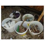 buckets full of fence clips, electrical, plus