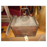 metal Coal Oil Can In Wooden Crate