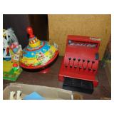 Vintage Metal Cash Register Toy & Top