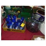 Set of Retro blue glasses with pitcher