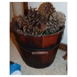 Wooden Pail full of Pine Cones