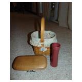 (2) Longaberger Baskets (1) Pottery Piece