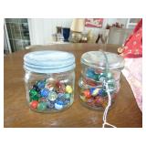 (2) Glass Canning Jars Full of Antique Marbles