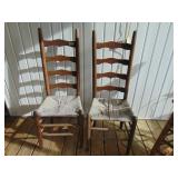 (2) Rustic Ladder Back, Rush Seat Chairs