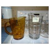 (2) Retro Glass Pitchers & Glass Cake Stand