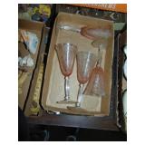 (4) Pink Tiffin Flanders Waterlily Etched Glasses