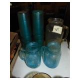 Glass Water Pitcher, Plastic Retro Tumblers