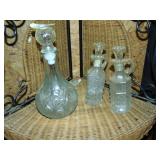 (1) Retro Glass Decanters & (2) Cruets