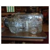 Large Glass Car Shaped Jar W/Metal Lid